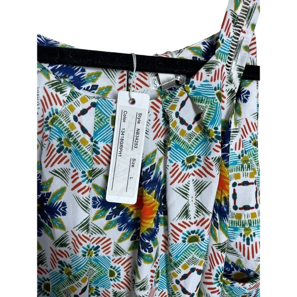 Spense Womens White Aztec Print Dress Sz Large NWT Side Slit Coverup - Picture 3 of 16